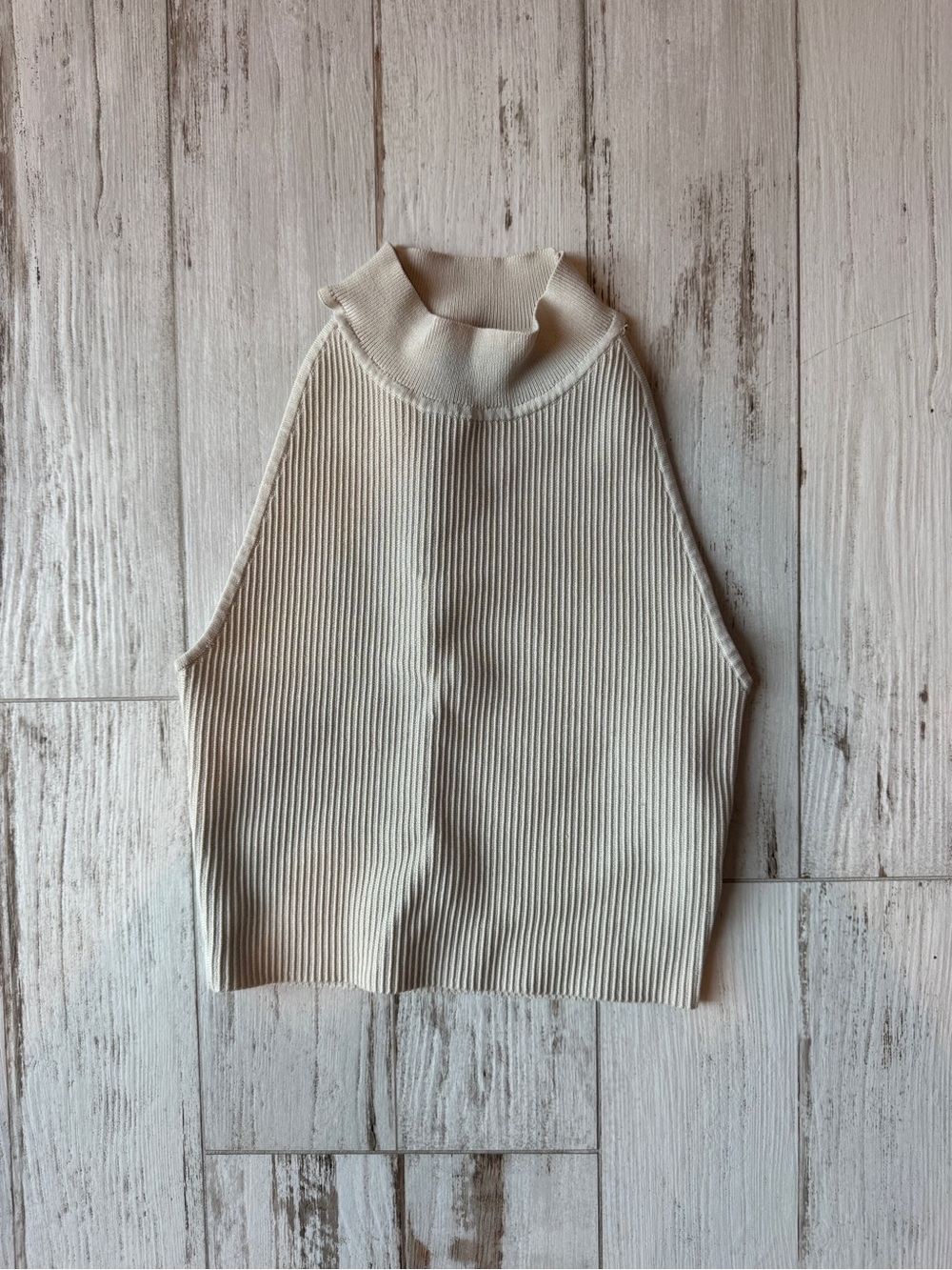 Babaton Cream Ribbed Sleeveless Mock Neck Tank